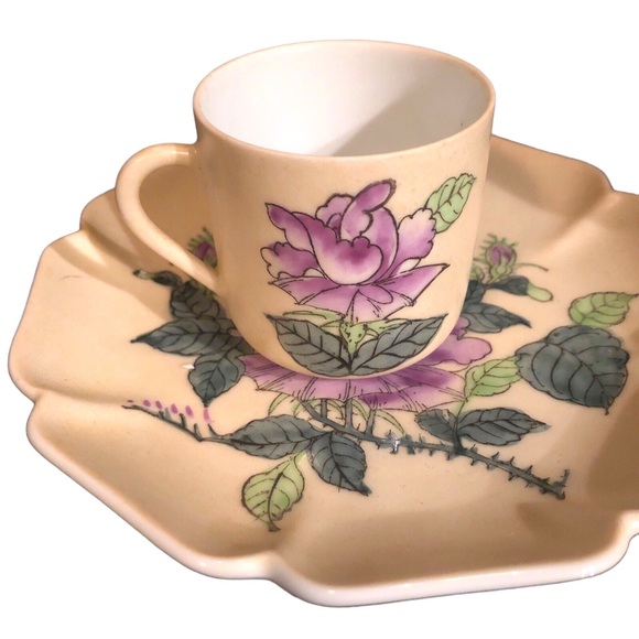 Vintage Porcelain Floral Demitasse Tea Cup Saucer Hand Painted Peony Hong Kong - Picture 14 of 14